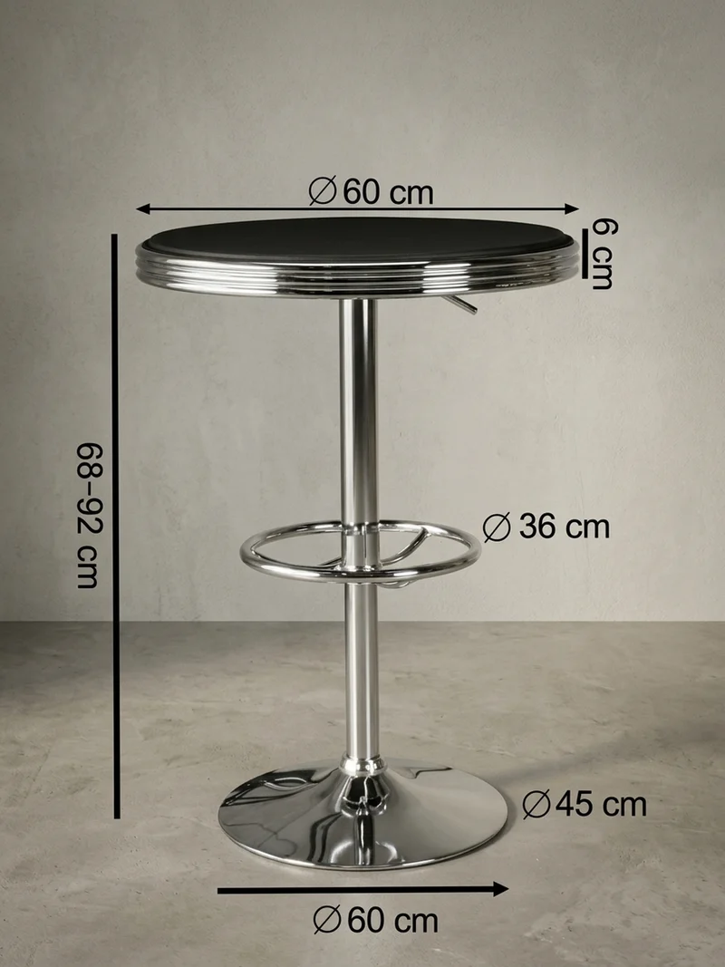 Bartisch – Retro-Stil, höhenverstellbar, Aluminiumoptik, Kunstleder