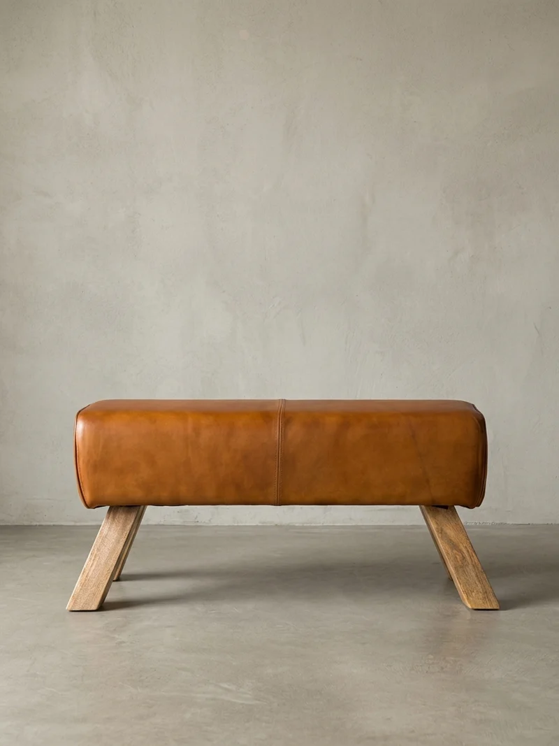 Sitzhocker – Leder/Mango-Holz, 90x30x43 cm, Braun
