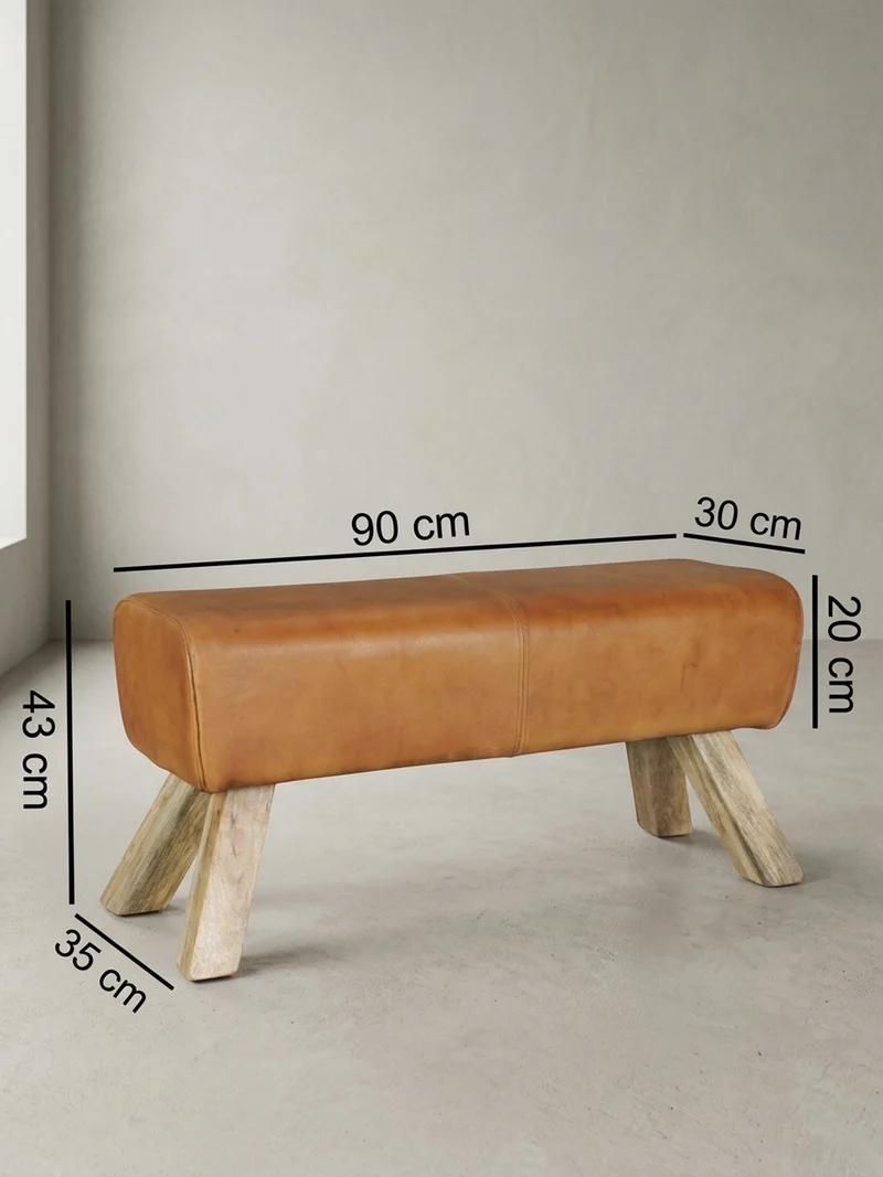 Sitzhocker – Leder/Mango-Holz, 90x30x43 cm, Braun