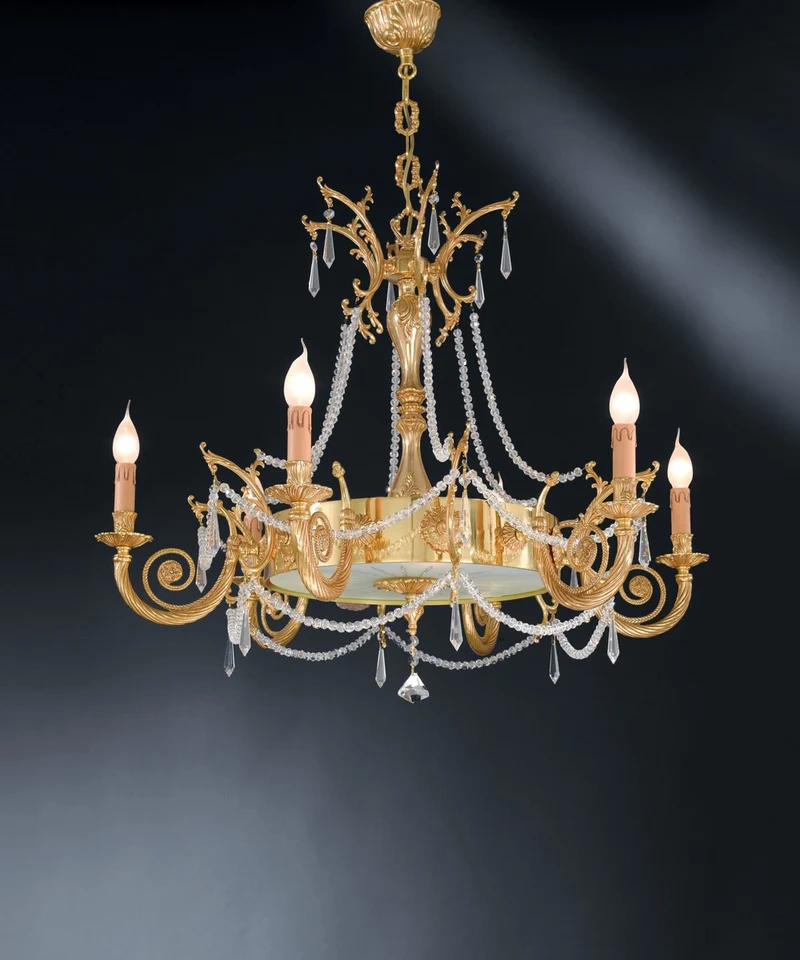 Casa Padrino Luxus Barock Kronleuchter Gold Ø 80 x H. 61 cm - Prunkvoller 9-flammiger Messing Kronleuchter - Barockstil Möbel
