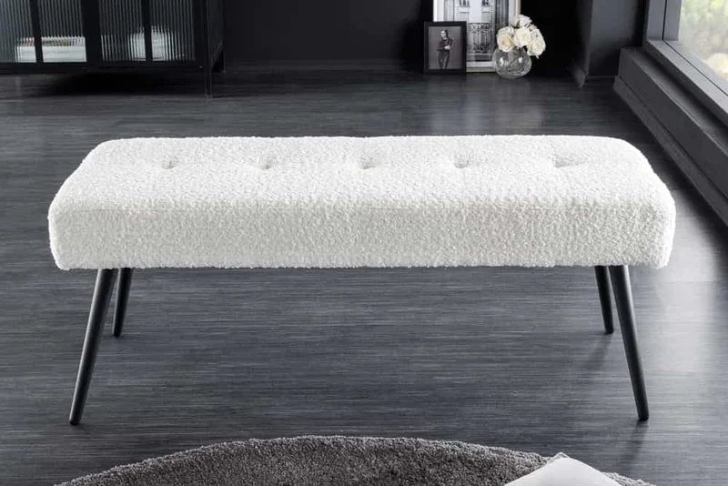 Moderne Sitzbank BELLE 100cm weiss Bouclé Interieur-Tipp