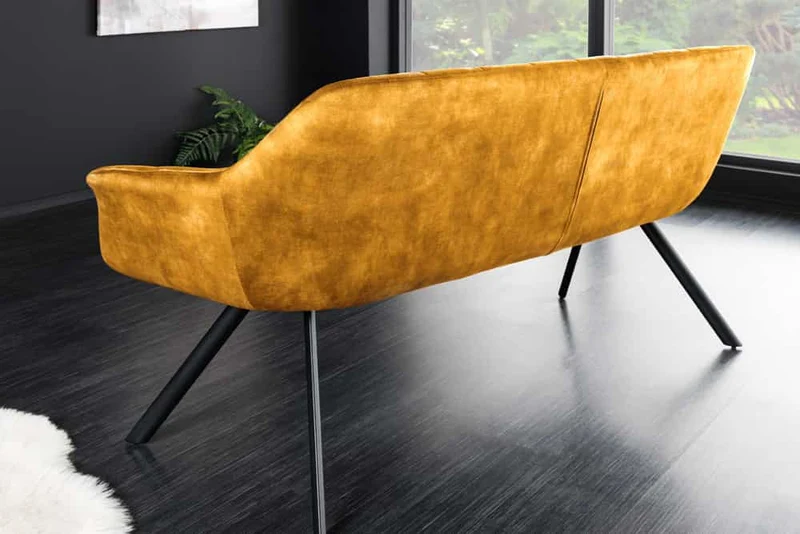 Moderne Sitzbank LYON 165cm Samt senfgelb mit Lehnen