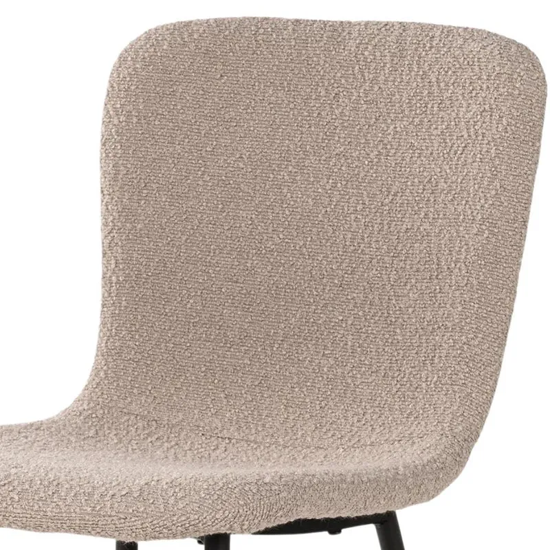 2er Set - Retro Stuhl HANNA beige Bouclé-Stoff schwarze Beine
