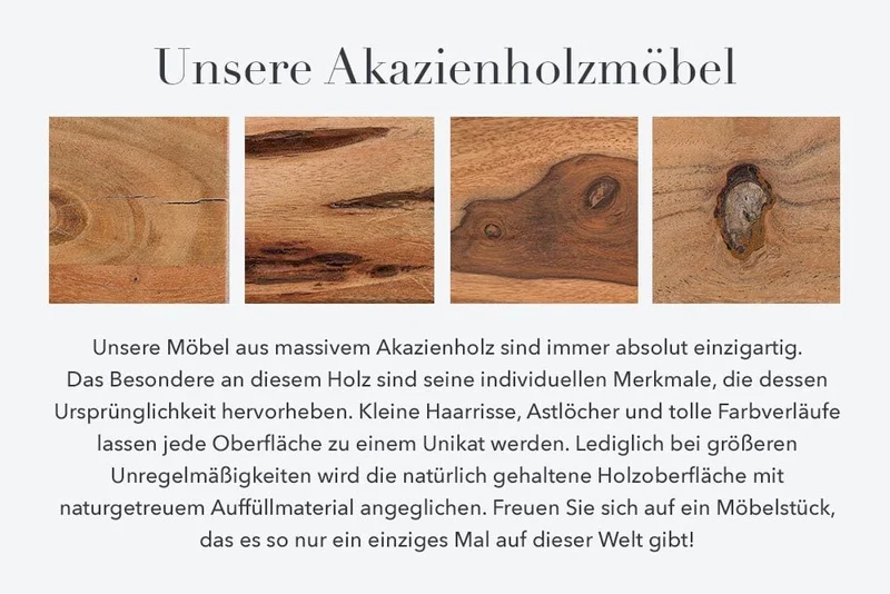 Baumkante Esstisch ARBOL 200cm massive 60mm Akazie Design-Gestell