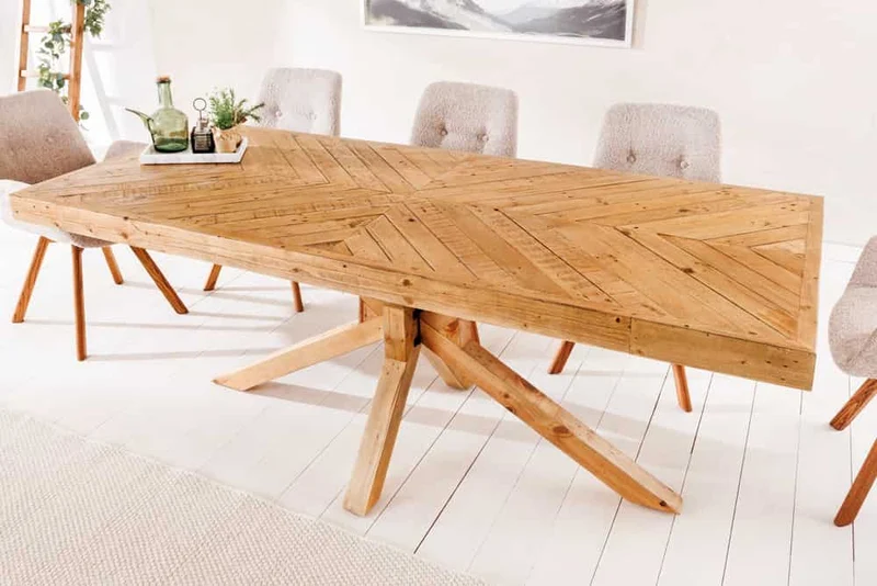 Massiver Esstisch BANDA 200cm natur recycelte Pinie Mikado-Gestell