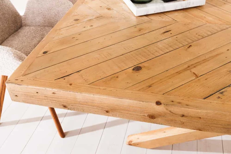 Massiver Esstisch BANDA 200cm natur recycelte Pinie Mikado-Gestell