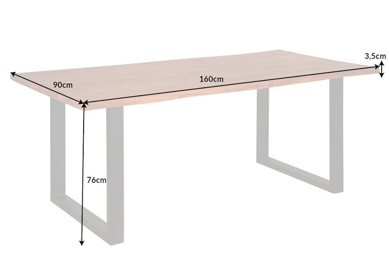 Baumkante Esstisch ARBOL 200cm massive 35mm Akazie U-Gestell
