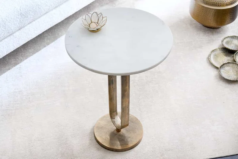 Eleganter Beistelltisch GRACE 60cm Marmor weiss Metall gold-antik