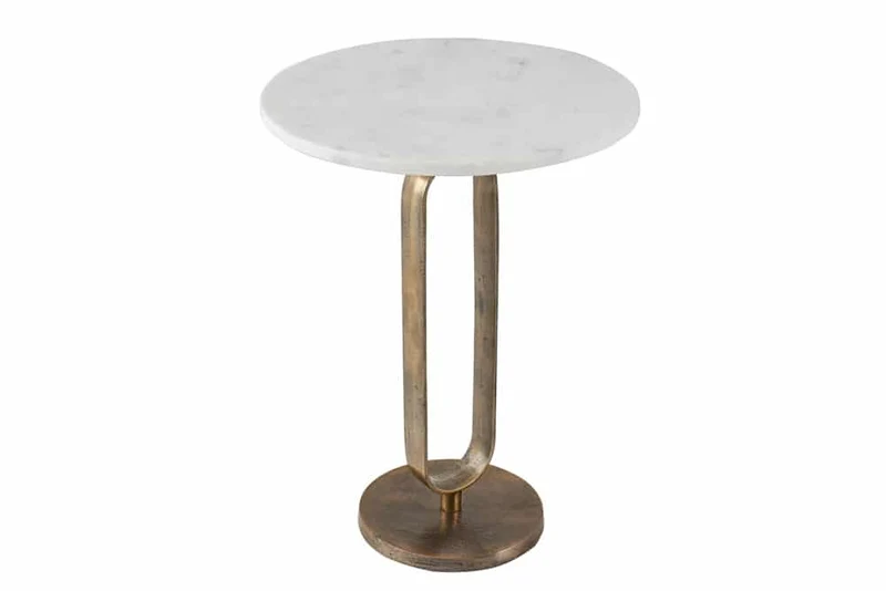 Eleganter Beistelltisch GRACE 60cm Marmor weiss Metall gold-antik