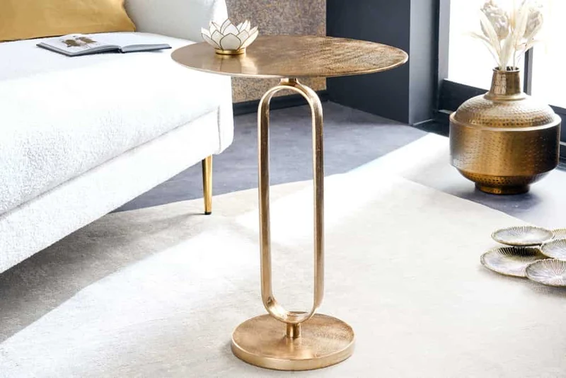 Eleganter Aluminium Beistelltisch GRACE 45x60cm gold Handarbeit