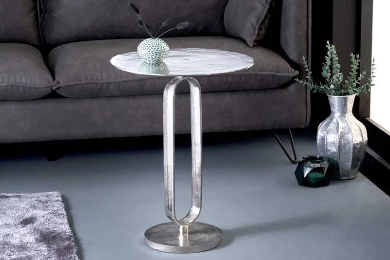 Eleganter Aluminium Beistelltisch GRACE 45x60cm silber Handarbeit