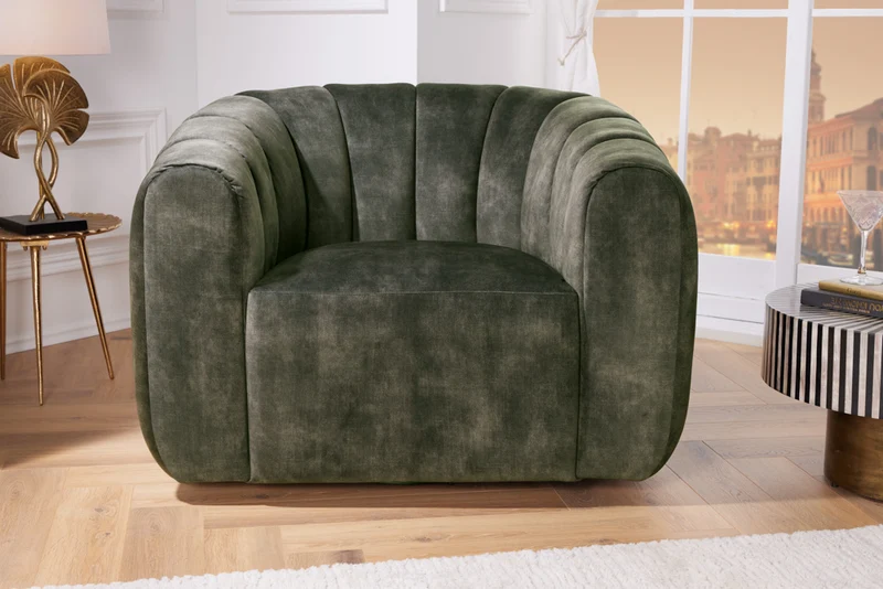Bequemer Premium Drehsessel SALON Samt dunkelgrün Sessel