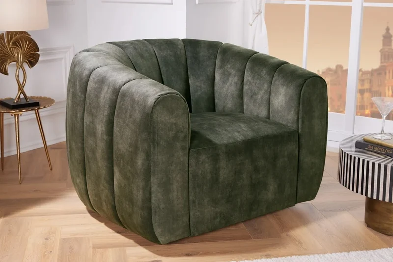 Bequemer Premium Drehsessel SALON Samt dunkelgrün Sessel