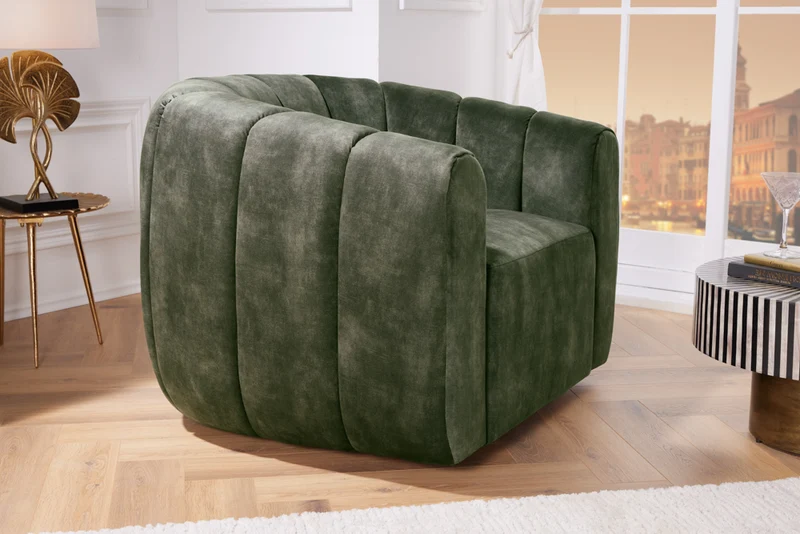 Bequemer Premium Drehsessel SALON Samt dunkelgrün Sessel