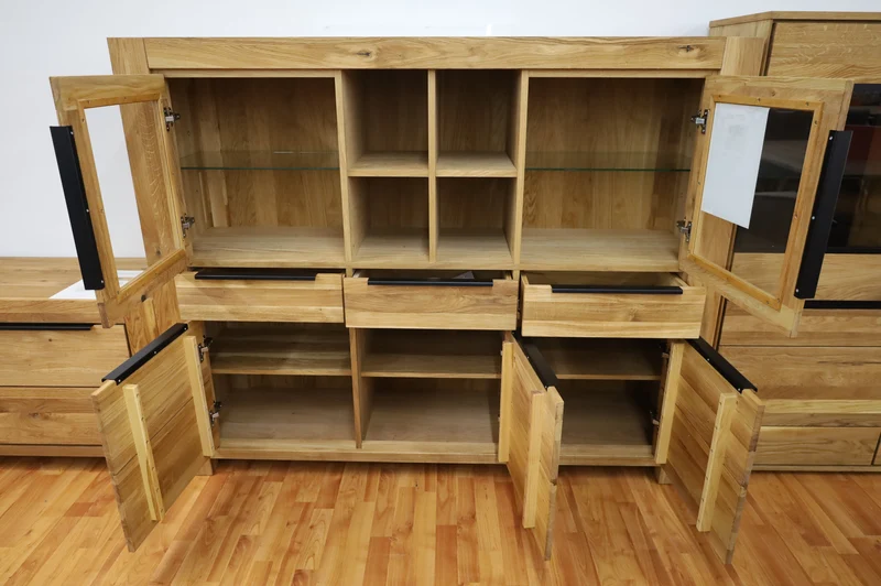 Highboard + Soft-Close + Front Massiv Holz Eiche +Stauraum groß