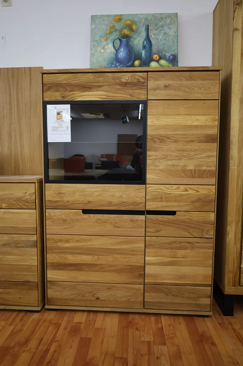 Vitrine + Soft-Close + Front Massiv Holz Eiche + großer Stauraum