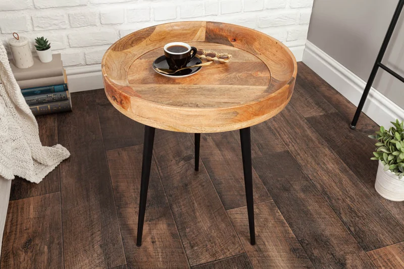 Eleganter Mangoholz Beistelltisch ARTE 45cm natural Metallbeine