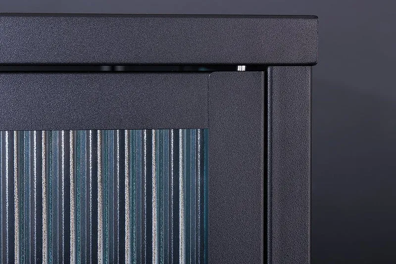 Modernes Vitrinen-Sideboard TRIADO 105cm schwarz Metall Riffelglas
