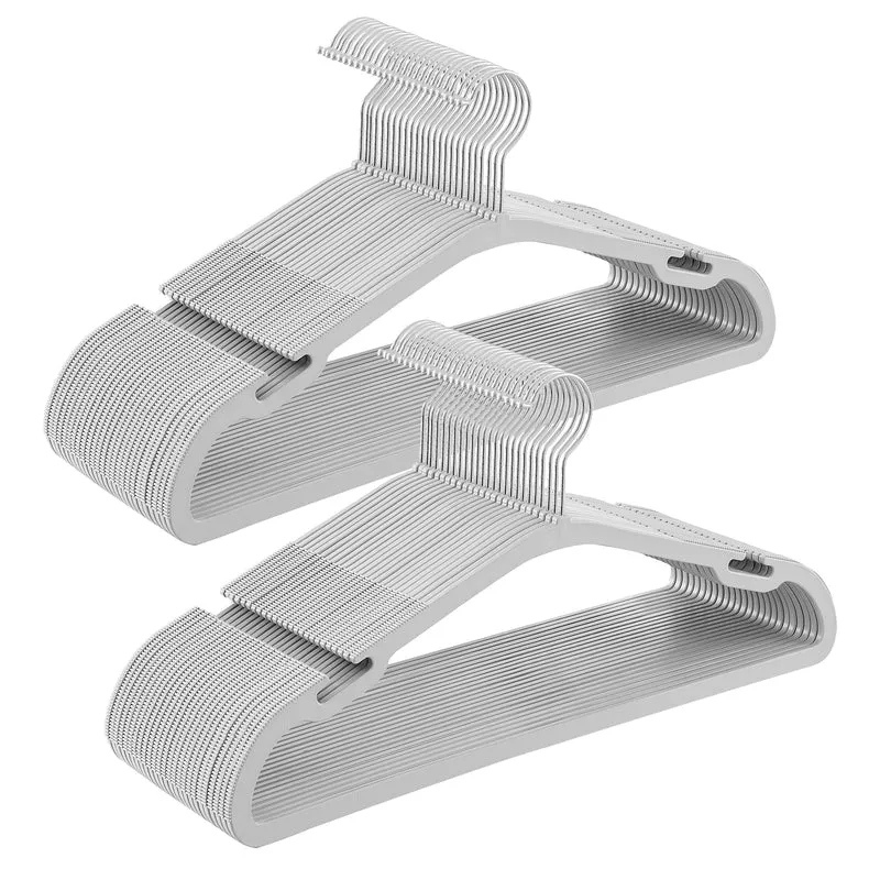 50-Pack Heavy Duty Plastic Hangers with Wide Notches & Pant Bar, 360° Swivel Hook Space Saving Closet Organizers, Gray
