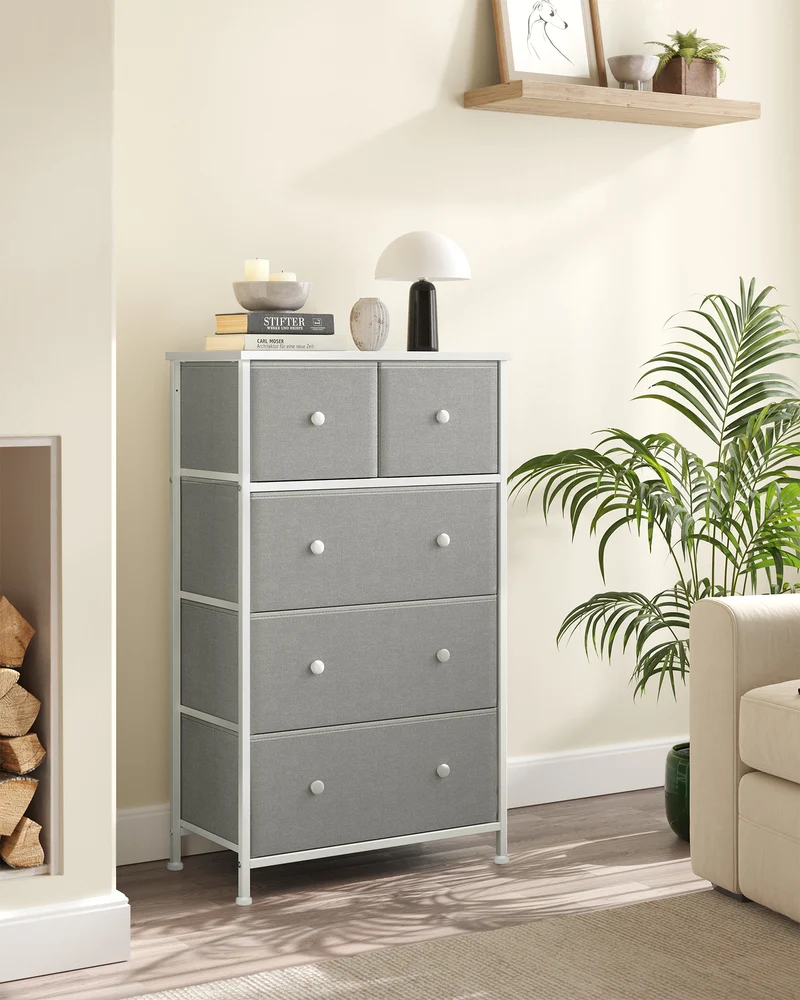 Drawer Dresser, Storage Dresser Tower with 5 Fabric Drawers, Dresser Unit, Hallway