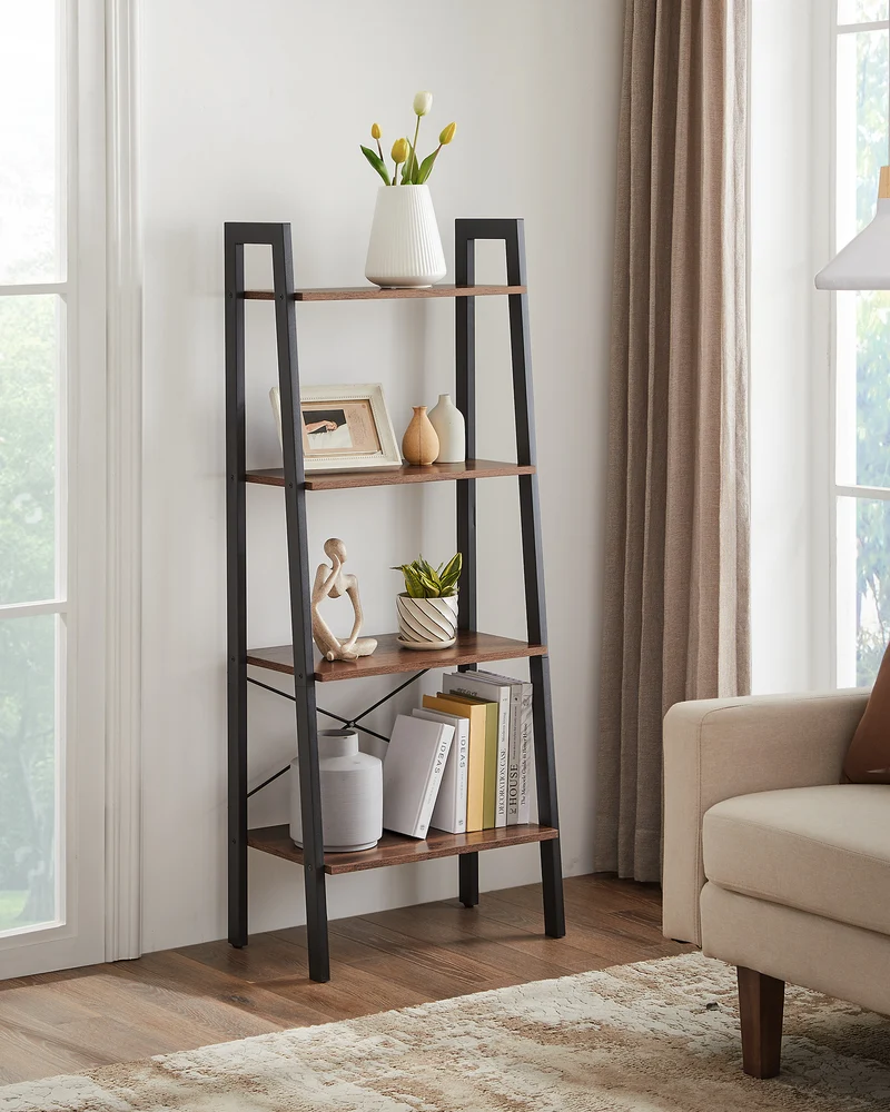 VASAGLE Ladder Shelf, Bookshelf,Bookcase with Steel Frame，Storage Rack