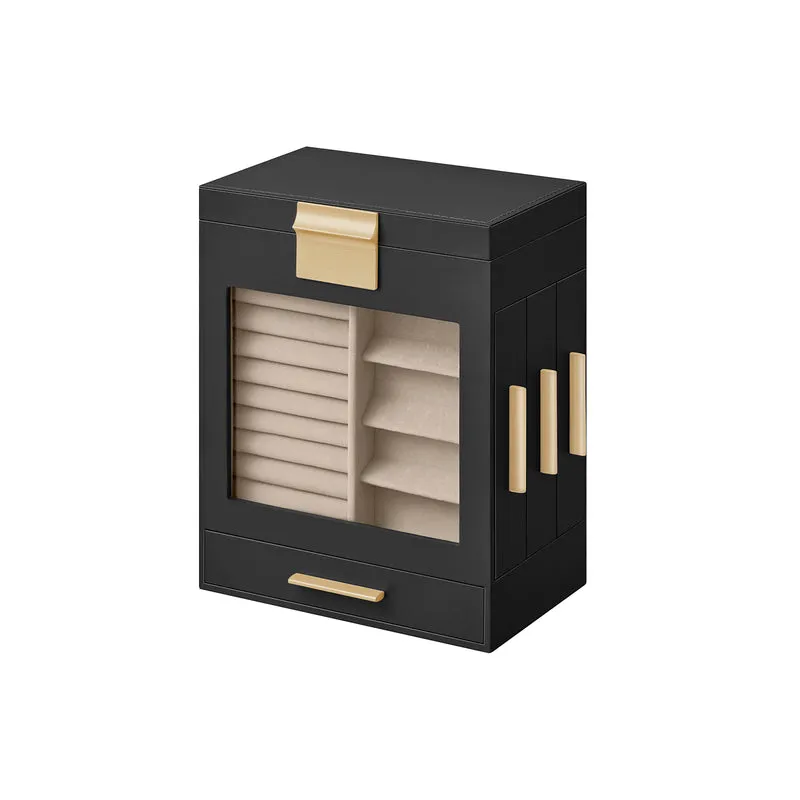 Caja Joyero para Joyas Ventana de Cristal Cajones Laterales Espejo Grande Moderno