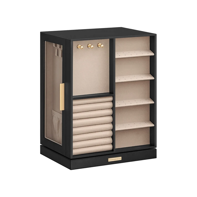 Caja Joyero Giratorio 360° con Cajones Ventanas Laterales de Cristal