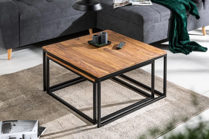 2er Set Design Couchtisch MENTA 65cm Natural Massivholz