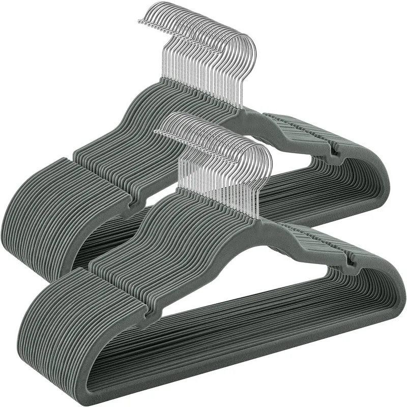 50 Pack Velvet Hangers Non-Slip Clothes Hangers Suit Hangers with 360° Swivel Hook Space-Saving Gray