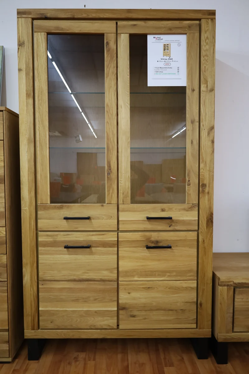 Doppelvitrine + Soft-Cose + Front Massivholz Eiche