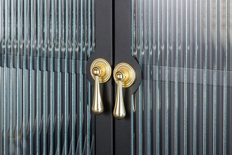 Moderner Vitrinen-Schrank TRIADO 160cm schwarz Metall Riffelglas