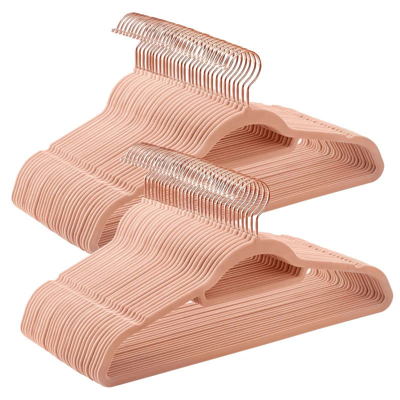 60-Pack Velvet Hangers with Rose Gold Hooks, Ultra Slim Non-Slip Closet Organizers, 0.2 Inch Thin, 17.1 Inch Long, Space Saving，Coral Pink