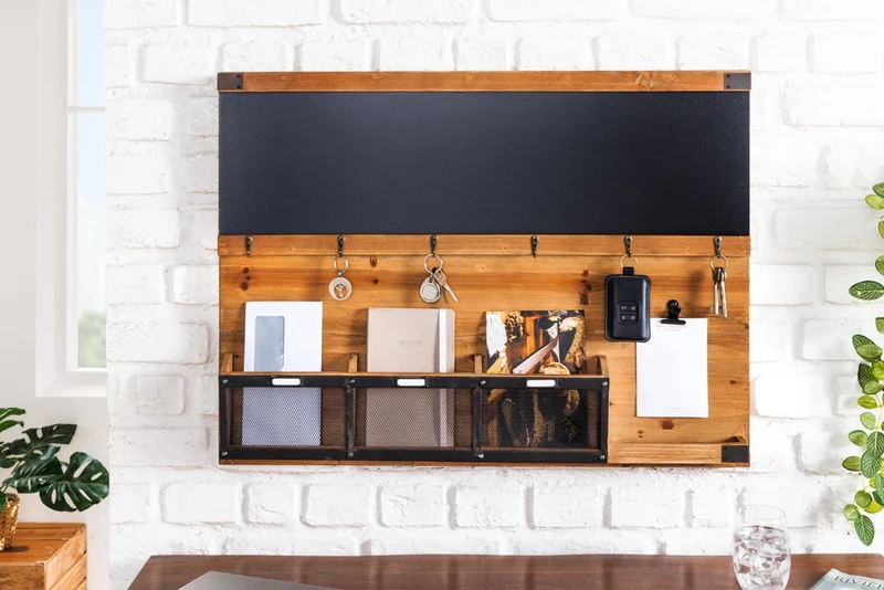 Alltagshelfer Wandboard MURAL 80cm Pinie Kreidetafel Haken