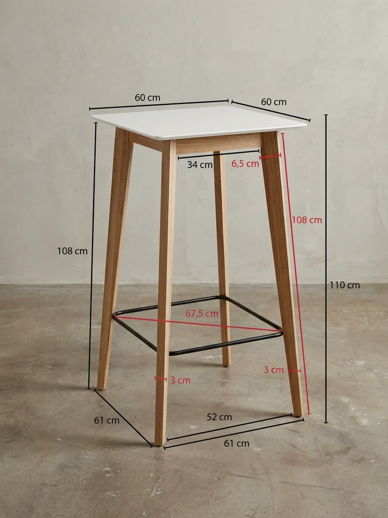 Bartisch – Skandinavisch, Eichenbeine, quadratisch, 50 kg Belastbarkeit
