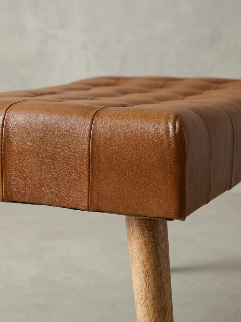 Sitzhocker – Echtleder/Naturholz, modern, 120 kg Belastbarkeit