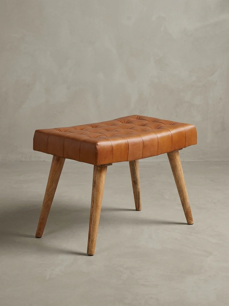 Sitzhocker – Echtleder/Naturholz, modern, 120 kg Belastbarkeit