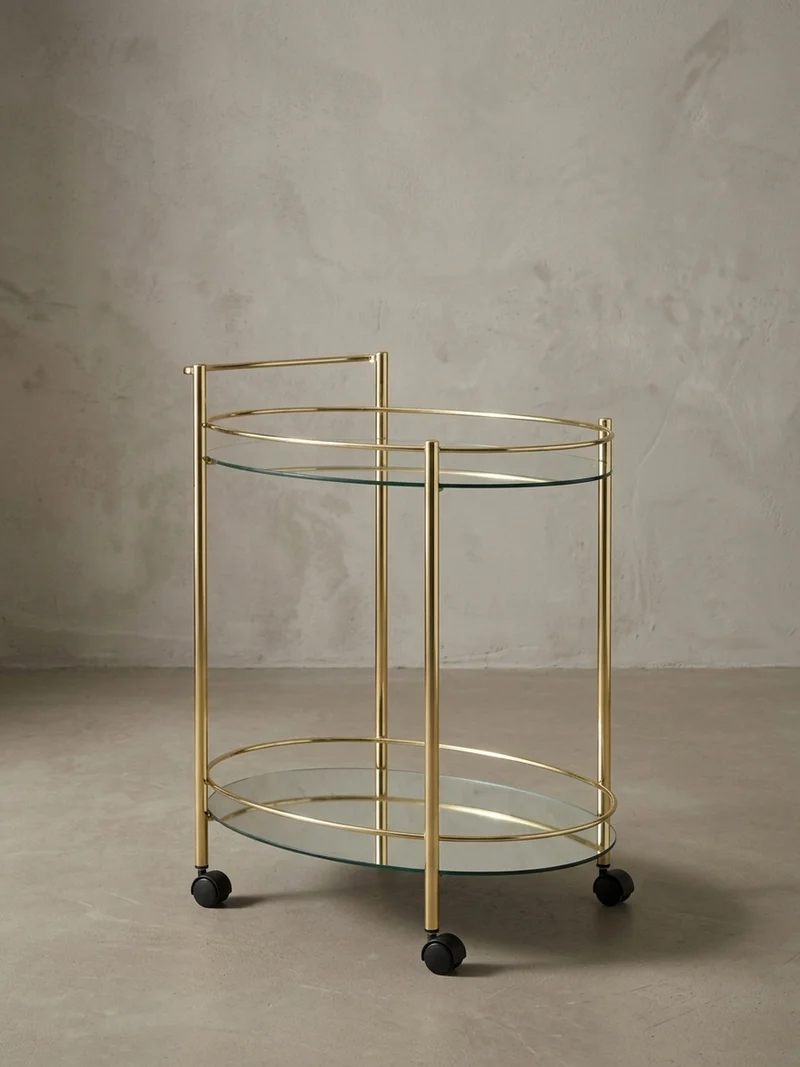 Servierwagen – Gold, 2 Glasplatten, auf Rollen