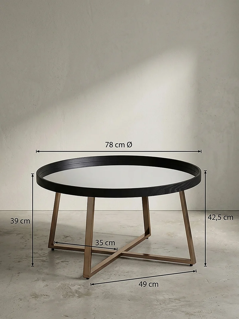 Couchtisch Rund in Gold, Material aus Metall und Glas, mit Maßen 78x42,5 cm für Wohnzimmer