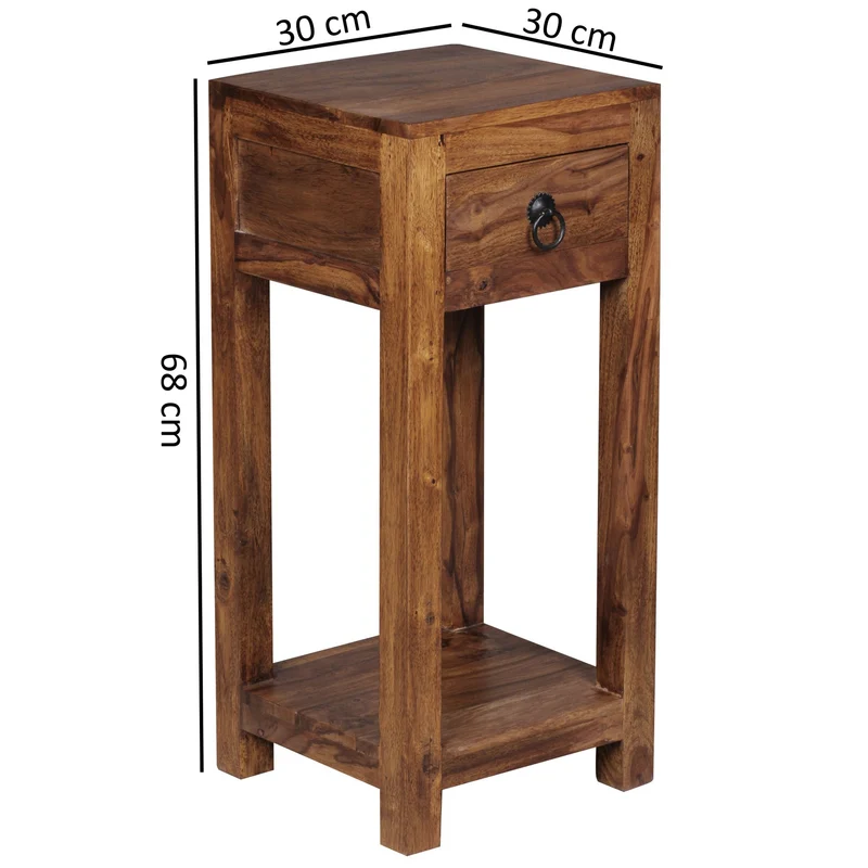 Beistelltisch – Massivholz 30x30x68 cm mit Ablage und Schublade handgefertigt