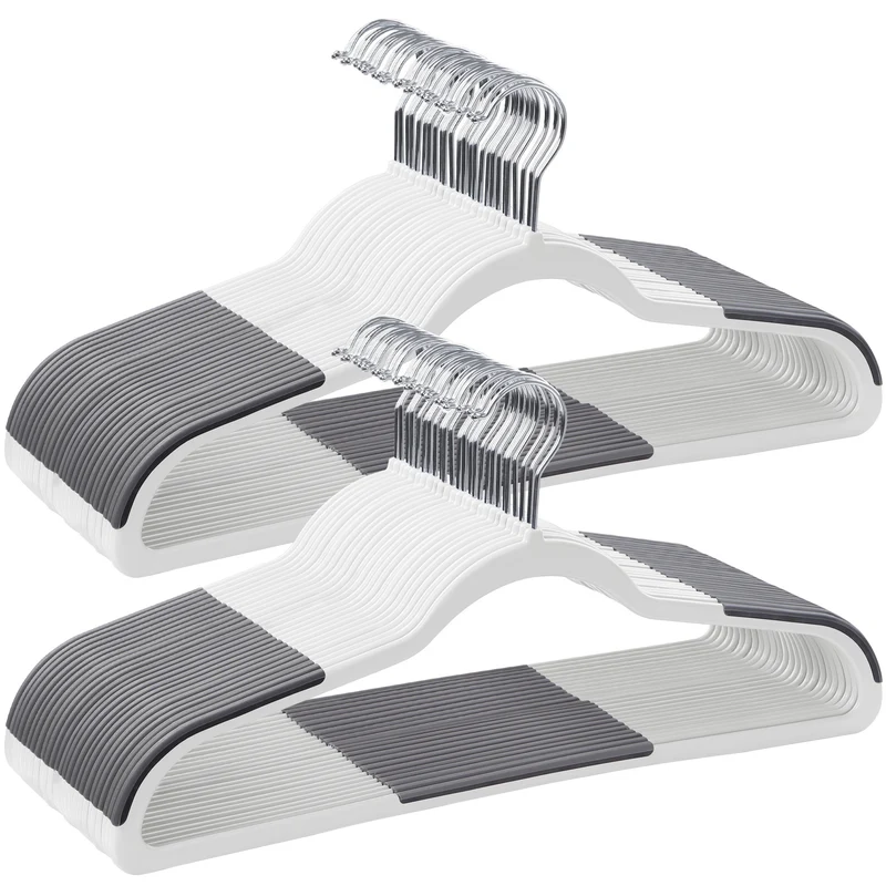SONGMICS 50 Pack Clothes Hangers Plastic Coat Hangers Space-Saving 360° Swivel Hook Cloud White and Dark Gray