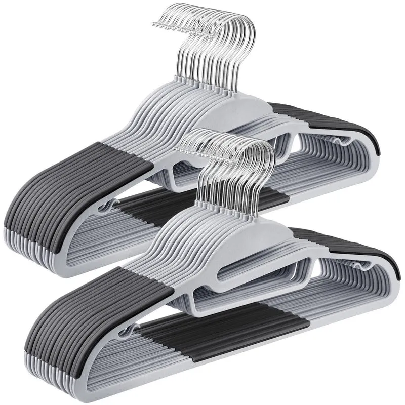 30 Pack Coat Hangers Non-Slip 360º Swivel Hook Plastic Hanger Space Saving Light Gray and Dark Gray
