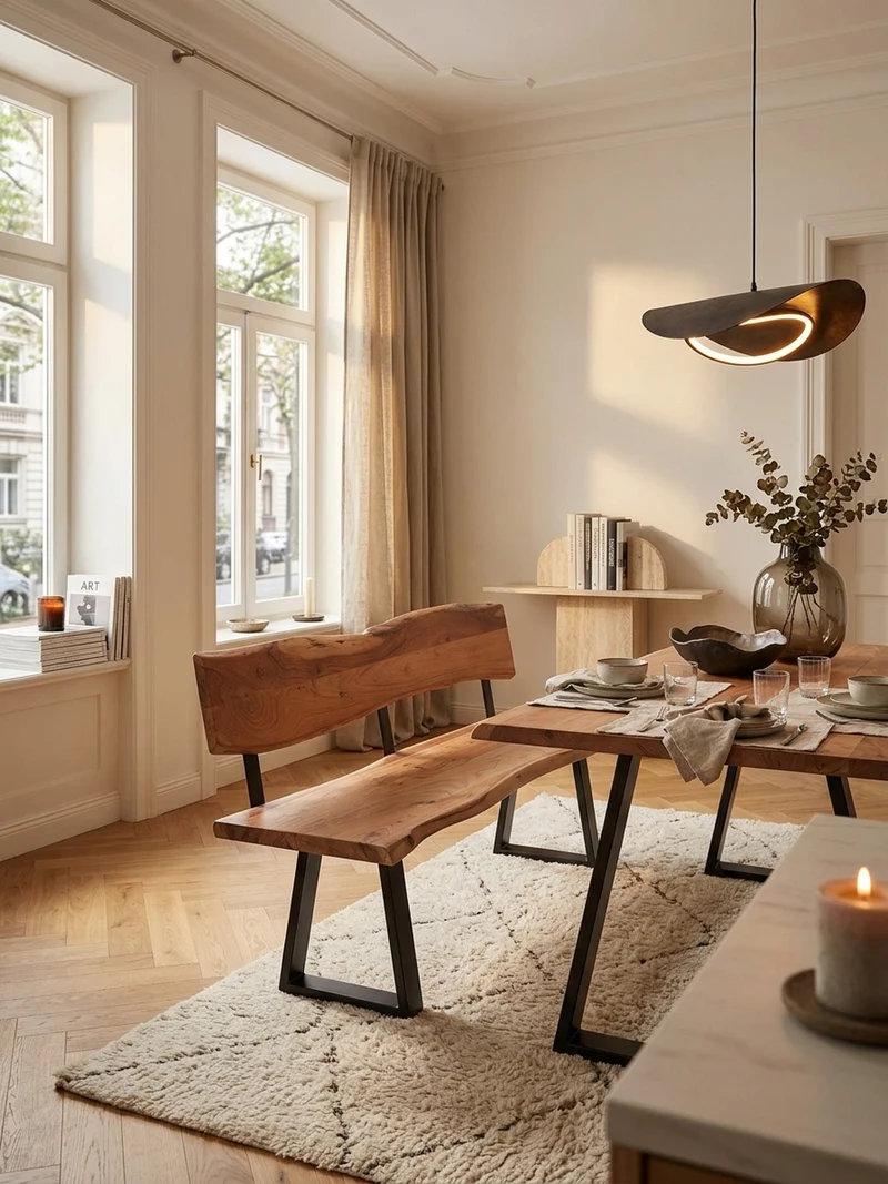 Esszimmerbank Landhausstil Baumkante Akazienholz