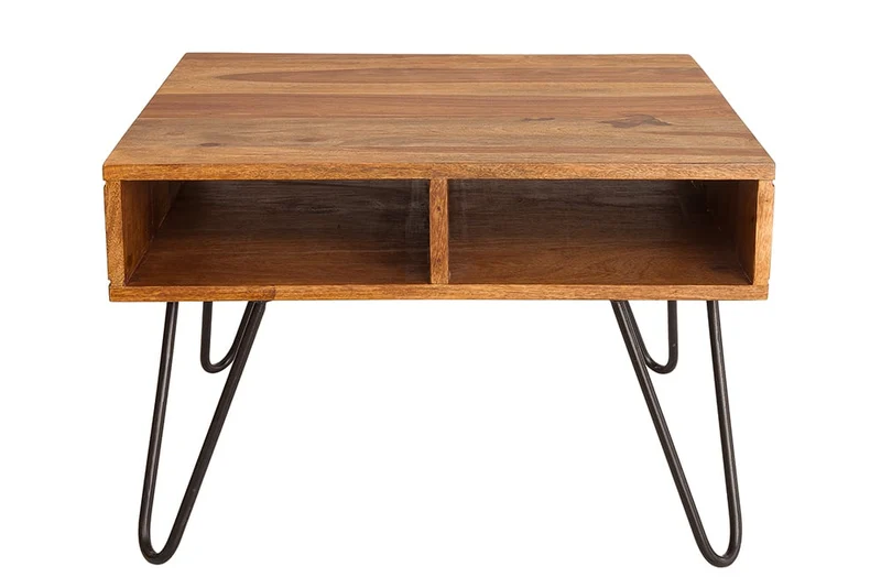 Trendiger Couchtisch ALINA 60cm natur Massivholz Ablagefächer