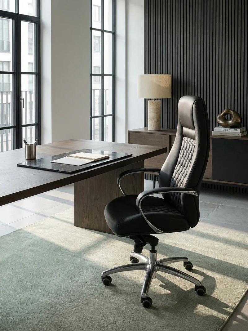Chefsessel Echtleder mit Aluminiumfußkreuz und ergonomischer Sitzform