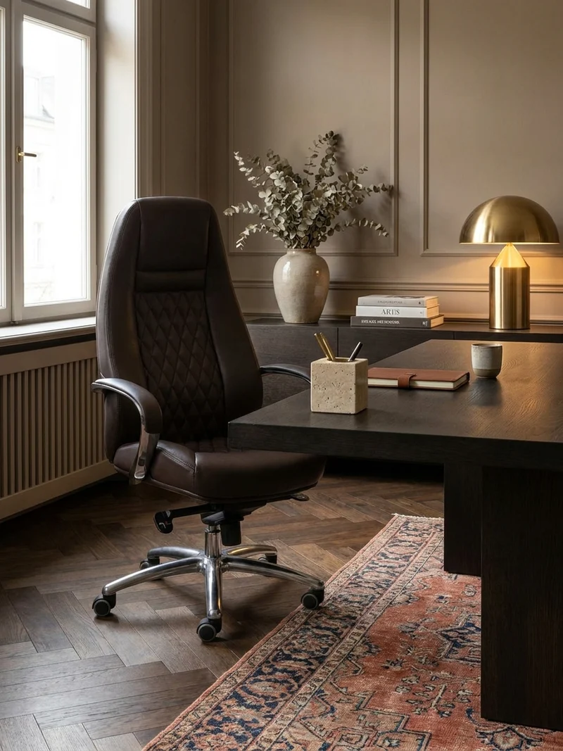 Chefsessel Echtleder mit Aluminiumfußkreuz und ergonomischer Sitzform