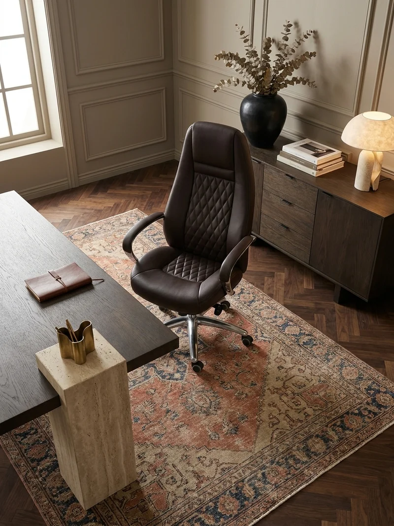 Chefsessel Echtleder mit Aluminiumfußkreuz und ergonomischer Sitzform