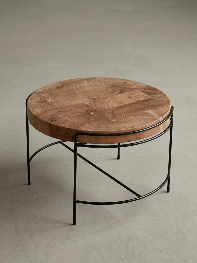 Couchtisch Industrial, Akazienholz Mattschwarz Metallgestell, 62x40x62 cm