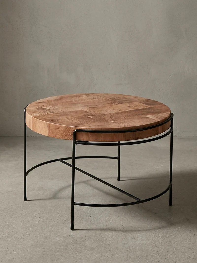 Couchtisch Industrial, Akazienholz Mattschwarz Metallgestell, 62x40x62 cm