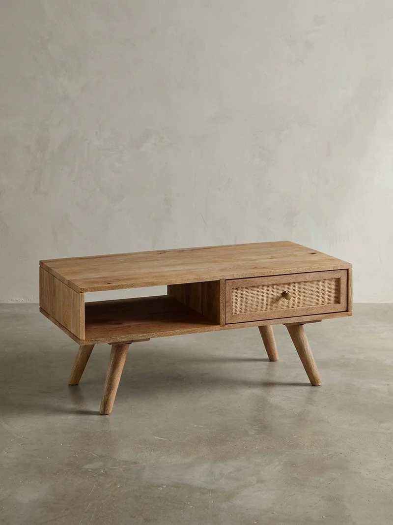 Couchtisch Mango-Holz Massiv mit Ablagefläche, Zeitloses Design, Geräumig und Stabil