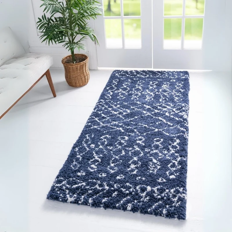 Teppich MARA Shaggy Läufer Marineblau 80x185 cm